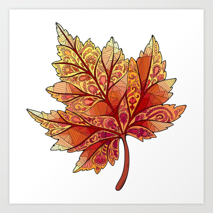 Red Leaf Mandala Art Print