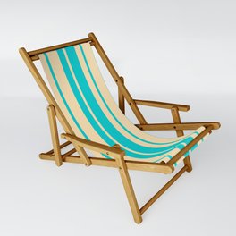 [ Thumbnail: Beige & Dark Turquoise Colored Striped/Lined Pattern Sling Chair ]