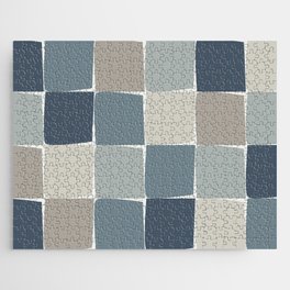Flux Midcentury Modern Check Grid Pattern in Neutral Blue Gray Tones Jigsaw Puzzle