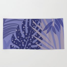 Periwinkle Tropical Leaves Beach Towel