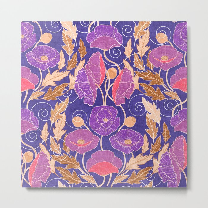 Purple Poppy Art Nouveau Metal Print