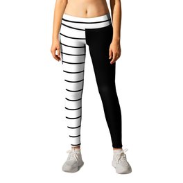 Striped Solid Black Leggings | Black And White, Retro, Plain, Black, Stripes, Half Design, Graphicdesign, Vintage, Minimal, Solid 