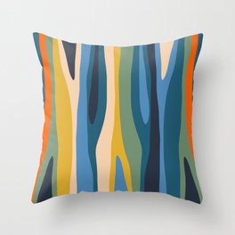 Wild Stripes Modern Abstract Pattern Blue Mustard Green Orange  Throw Pillow
