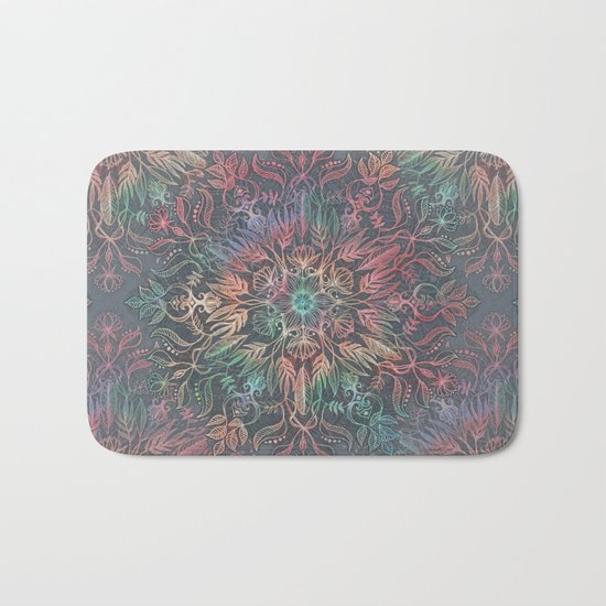 Winter Sunset Mandala in Charcoal, Mint and Melon Bath Mat