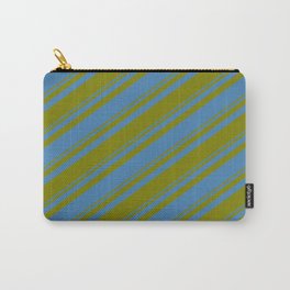 [ Thumbnail: Blue and Green Colored Striped Pattern Carry-All Pouch ]