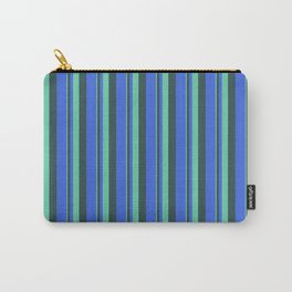 [ Thumbnail: Aquamarine, Dark Slate Gray, and Royal Blue Colored Lines/Stripes Pattern Carry-All Pouch ]