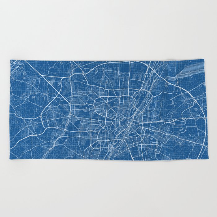 Munich City Map of Bavaria, Germany - Blueprint Beach Towel