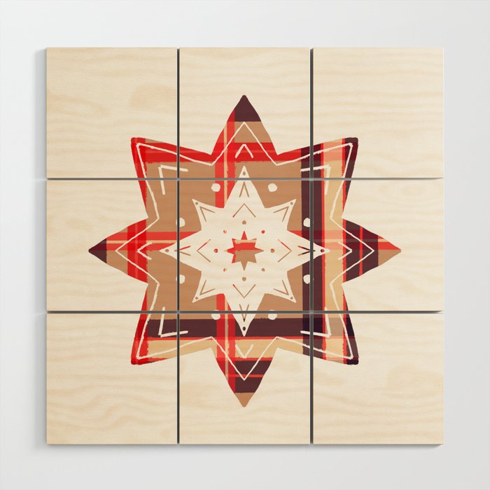 Red tartan stars Wood Wall Art