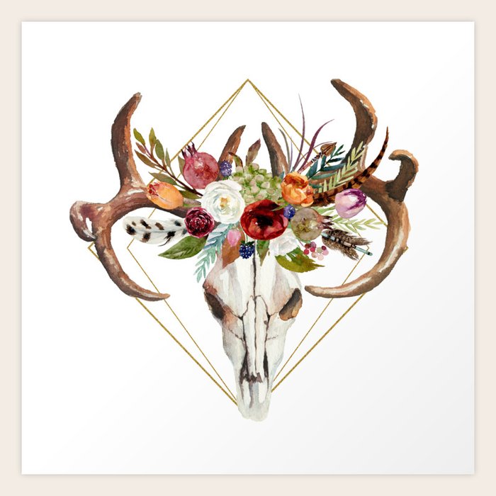 Boho Flowers Bull Skull Geometric Design Art Print By Artonwear Society6 Geometric nature geometric drawing geometric shapes geometric animal trendy tattoos new tattoos toros tattoo taurus tattoos polygon art. boho flowers bull skull geometric design art print by artonwear
