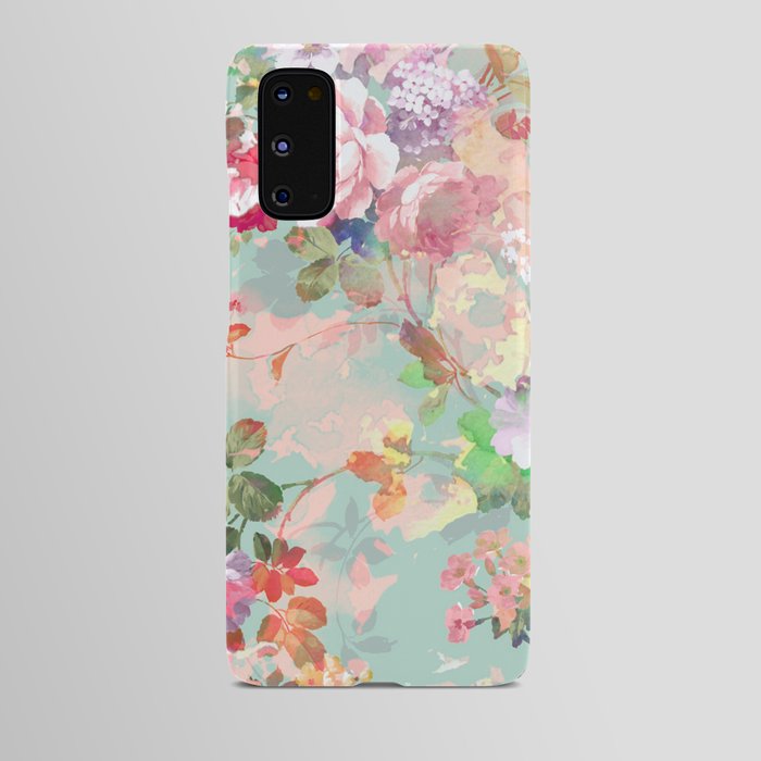 Botanical neo mint pink abstract watercolor floral pattern Android Case