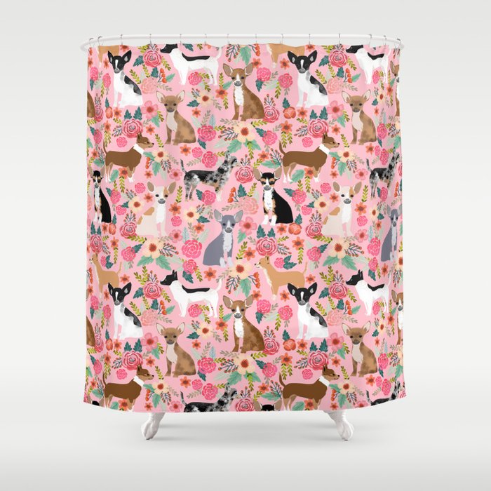 Chihuahua floral dog breed cute pet gifts for chiwawa lovers chihuahuas owners Shower Curtain