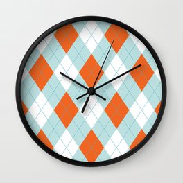 Aqua, Mint and Coral Orange Argyle Pattern Wall Clock
