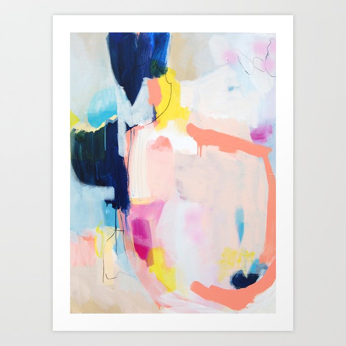 Passions 2 Abstract Art In Navy Blush Teal White And Yellow