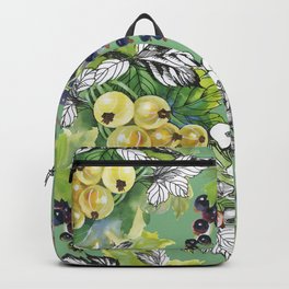 Seamless pattern with watercolor colorful summer ripe currant berries and gooseberries on green background Backpack | Currant, Retro, Botanical, Black, Berries, Homedecor, Pattern, Design, Color, Colorful 