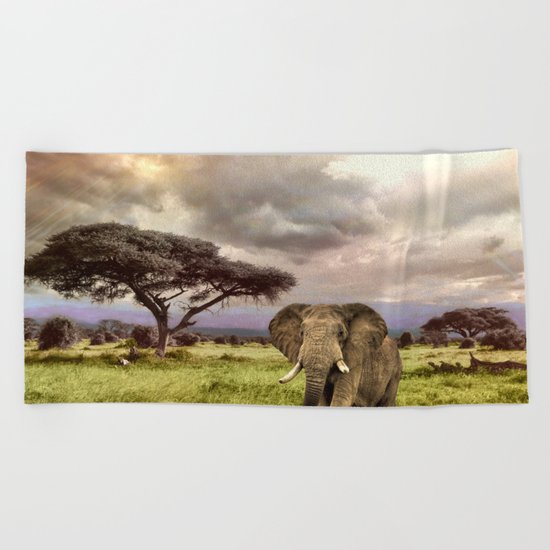 Elephant Landscape Collage Beach Towel