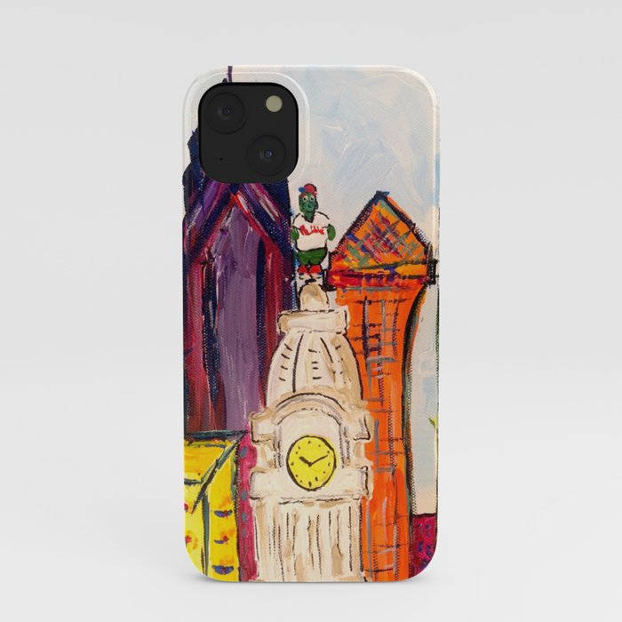 Philadelphia Skyline with Sports Teams: LOVE Statue, Phillie Phanatic, and Eagles iPhone Case