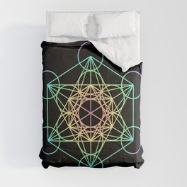 Metatron's Cube- Rainbow on Black Comforter
