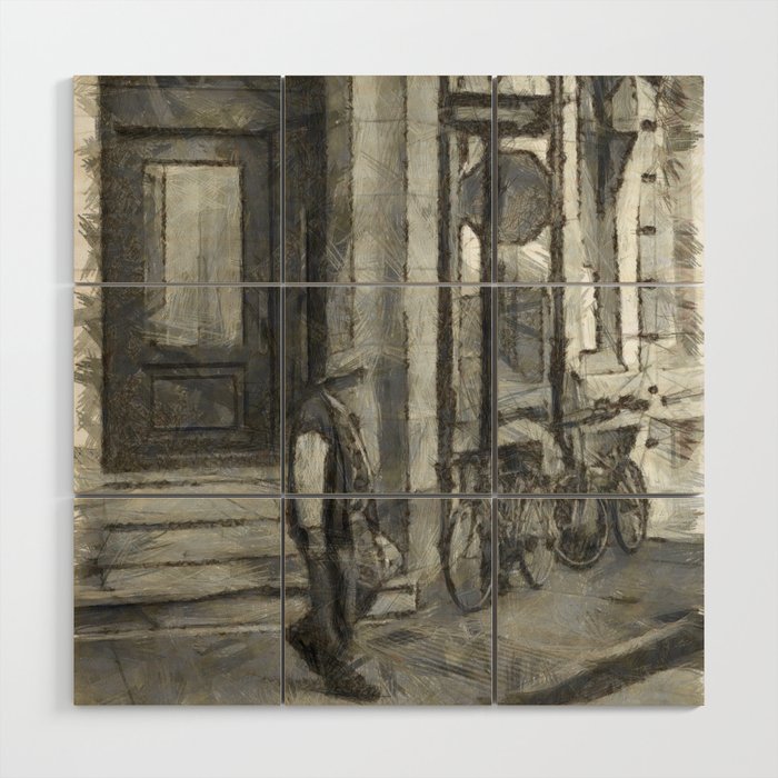 Urban Collection Old Man At The Corner In Town Pencil Painting