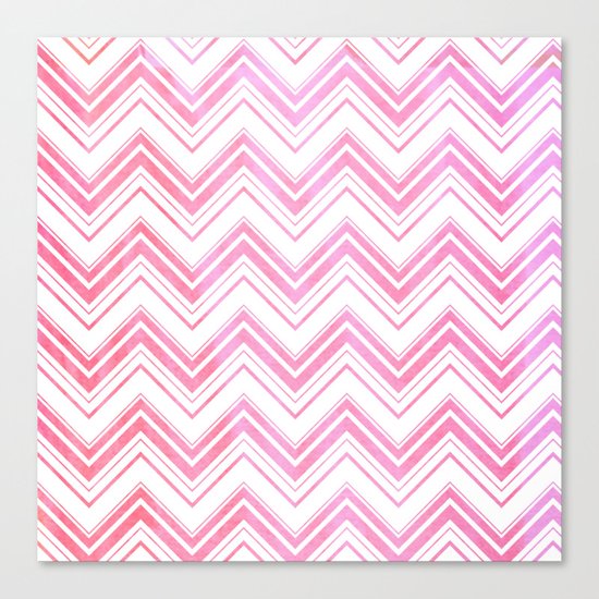 Chevron pattern pink watercolor on white #Society6 Canvas Print