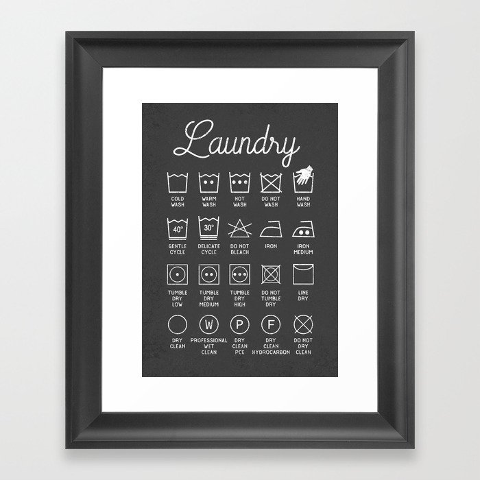 Laundry room decor care labels Framed Art Print
