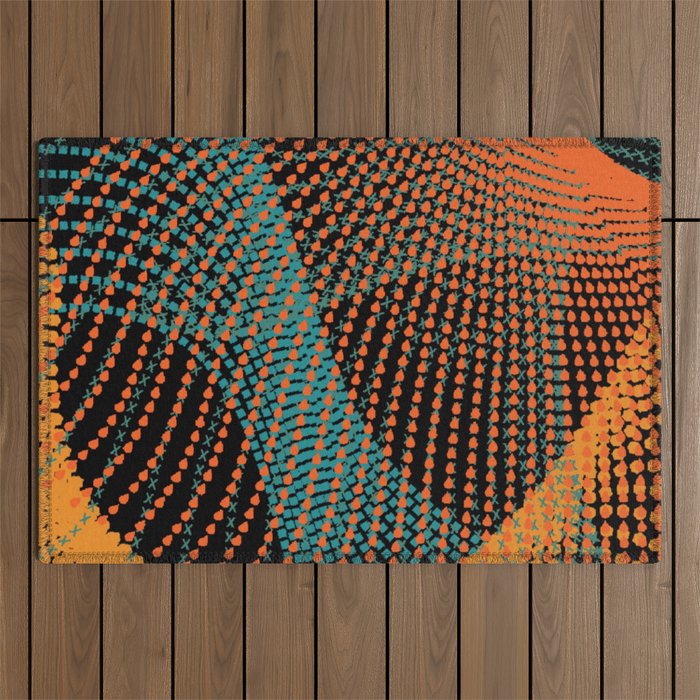 Spun Colors II Turquoise Orange Teal Outdoor Rug