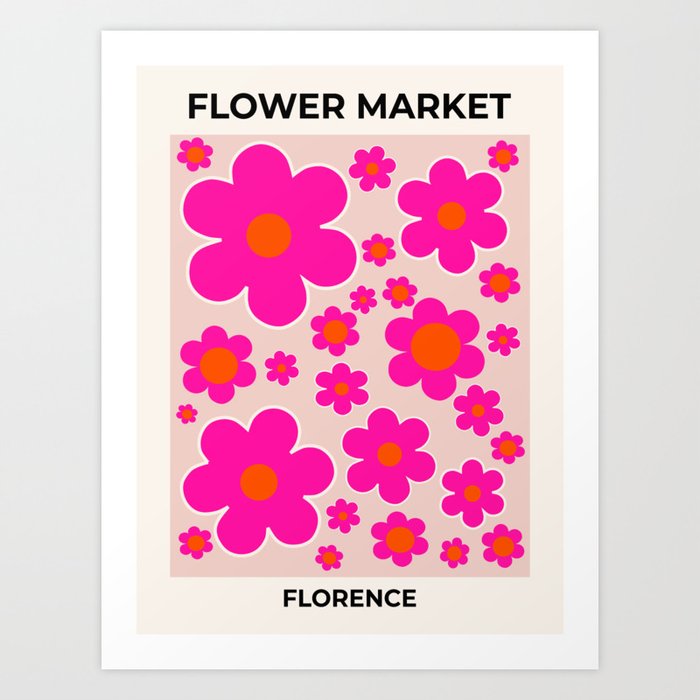 Flower Market Print Retro Flower Florence Flower Market Abstract Floral Art Pink Flowers Botanical Art Print