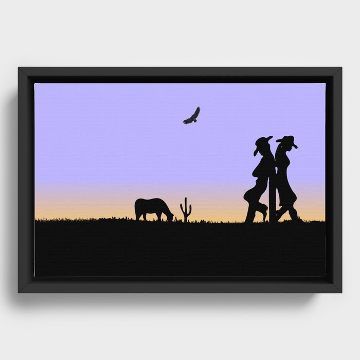 Western Cowboy and Cowgirl on the Range Framed Canvas