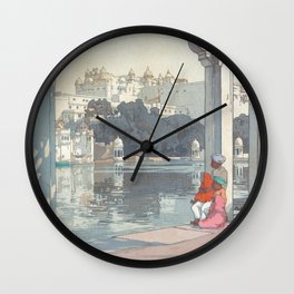 Yoshida Hiroshi, City Palace Udaipur - Vintage Japanese Woodblock Print Art Wall Clock | Yoshidahiroshi, Asian, Rajasthan, Woodblock, Ukiyoe, Shin Hanga, Palace, Painting, City, Asia 