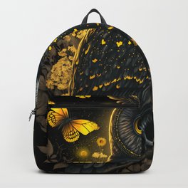 black yellow owl with butterflies Backpack