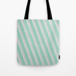 [ Thumbnail: Light Gray and Aquamarine Colored Striped Pattern Tote Bag ]