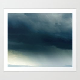 Storm | Rain Clouds Watercolor Painting | Blue Minimal Dark Sky Graphic Art Print