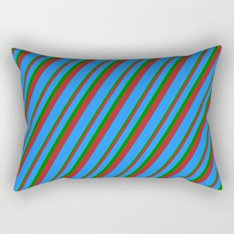 [ Thumbnail: Red, Blue, and Green Colored Stripes Pattern Rectangular Pillow ]