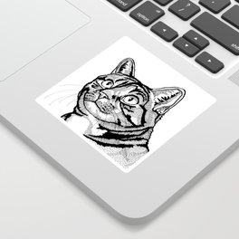 Beautiful Tabby Cat Line Drawing, Black and White Portrait of a Striped Kitty Sticker