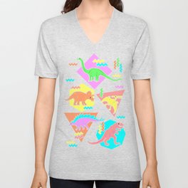 Nineties Dinosaur Pattern V Neck T Shirt