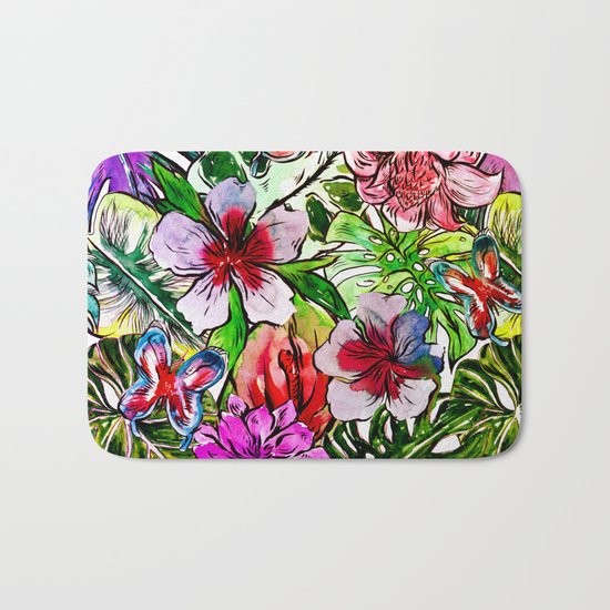 Tropical Flower Hibiscus Garden Bath Mat