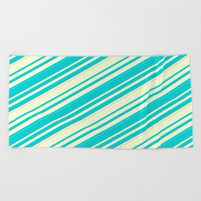 Dark Turquoise & Light Yellow Colored Lines/Stripes Pattern Beach Towel