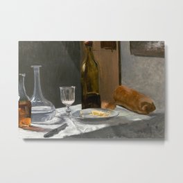 Claude Monet - Still Life with Bottle, Carafe, Bread, and Wine Metal Print