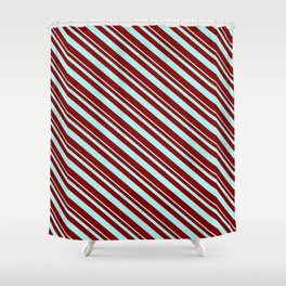 [ Thumbnail: Turquoise & Maroon Colored Striped Pattern Shower Curtain ]