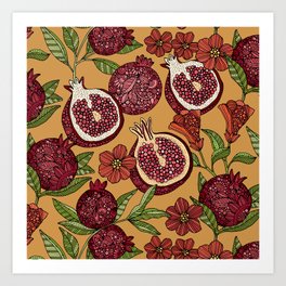 Pomegranate and Flowers Art Print