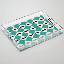 Geometric Diamond Pattern 827 Black Turquoise and Beige Acrylic Tray