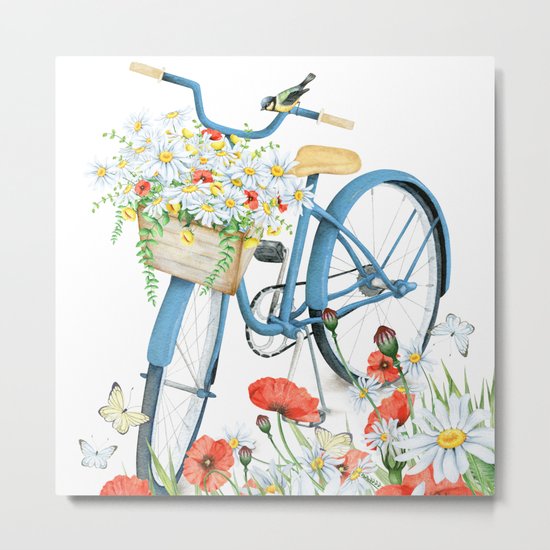 Blue bike & red poppy Metal Print