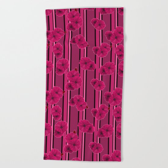 Floral pattern on striped background Beach Towel