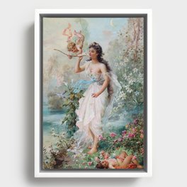 Hans Zatzka - Allegorical painting of two cherubs and a maiden in a classical landscape. Framed Canvas