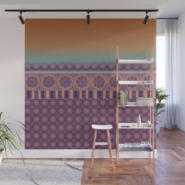 Purple Teal Orange Boho Mandala Tile Ombre Mixed Pattern Wall Mural