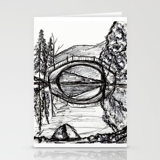 Bridge Reflection Marker Black white drawing Stationery Cards