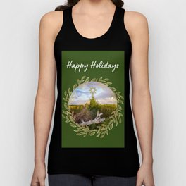 Happy Holidays - Rustic evergreen and gold leaves Tank Top