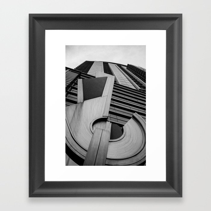 Charlotte Sculpture and Building Black and White Print Framed Art Print