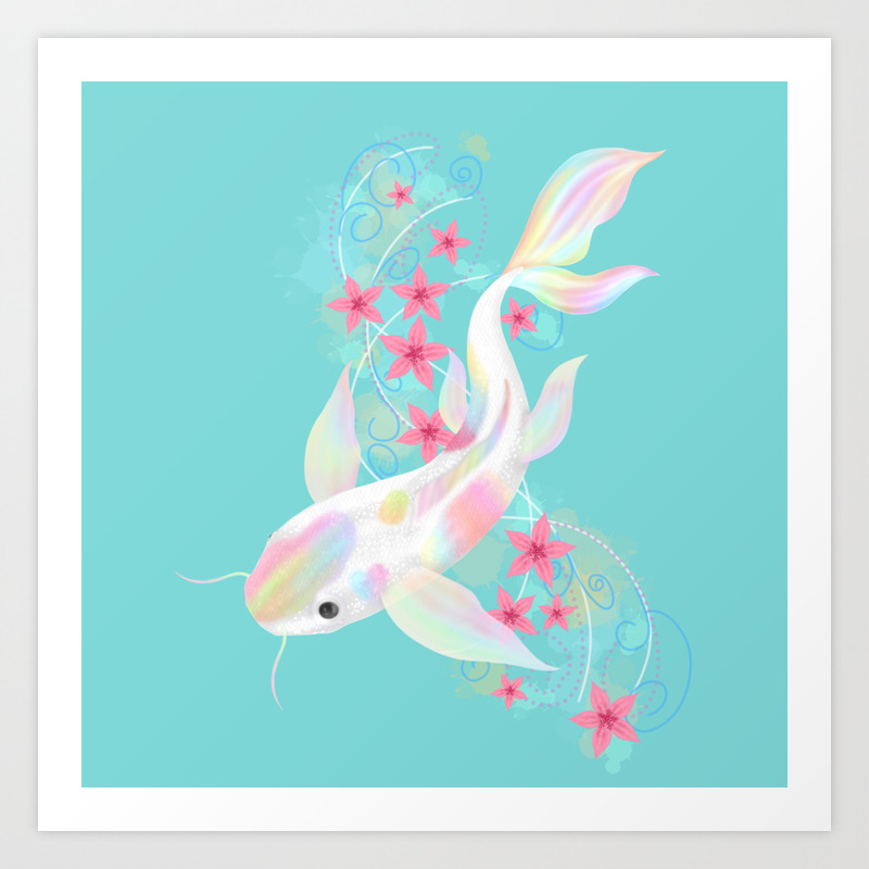 Koi Fish Watercolor Cherry Blossom Art Print By Abigailnails