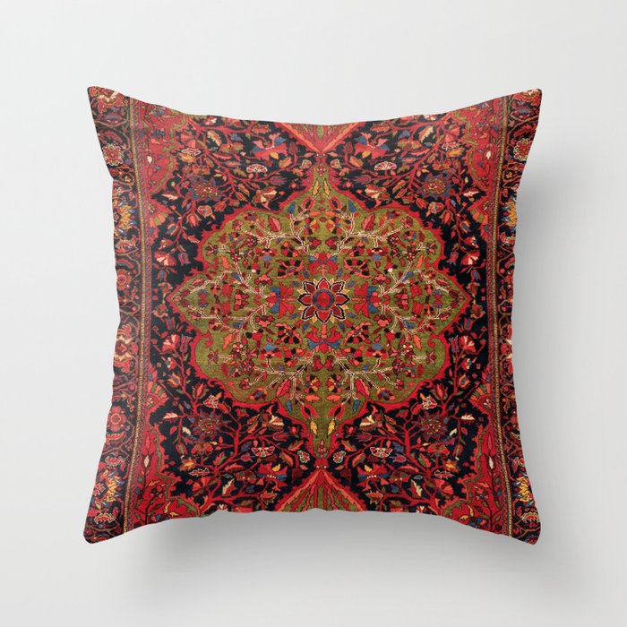 Antique Ferahan Persian Rug, Elegant Colorful Ornate Vintage Kilim Carpet Throw Pillow