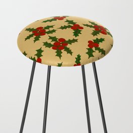 Christmas Pattern Mistletoe Holly Retro Drawing Counter Stool